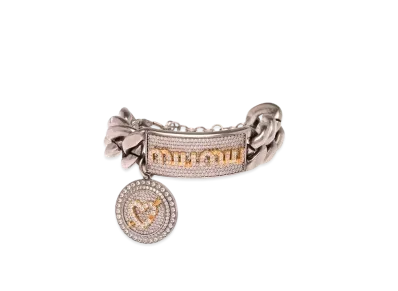 MIU MIU Miu Pave Charm With Crystal Bracelet "Dark Gray/Gold"