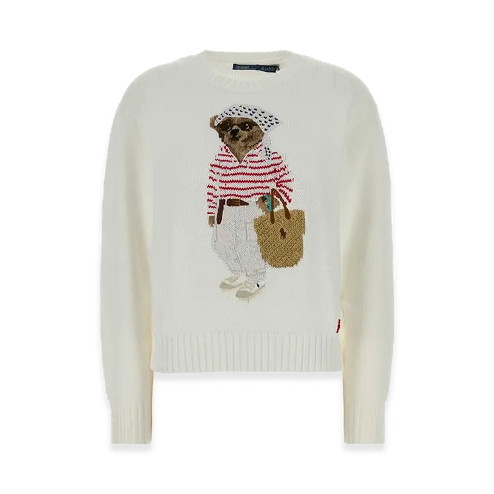 Polo Ralph Lauren Women's Polo Bear Crewneck Cotton Sweater "White"