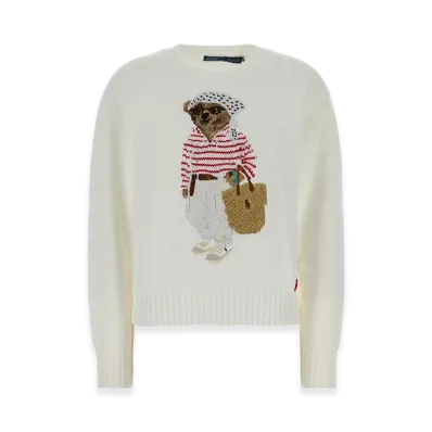 Polo Ralph Lauren Women's Polo Bear Crewneck Cotton Sweater "White"