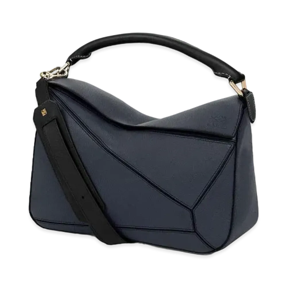 LOEWE Puzzle Bag In Soft Grained Calfskin "Midnight Blue / Black"