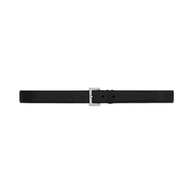 Saint Laurent Cassandre Belt With Square Buckle In Grain De Poudre-Embossed Leather "Black"