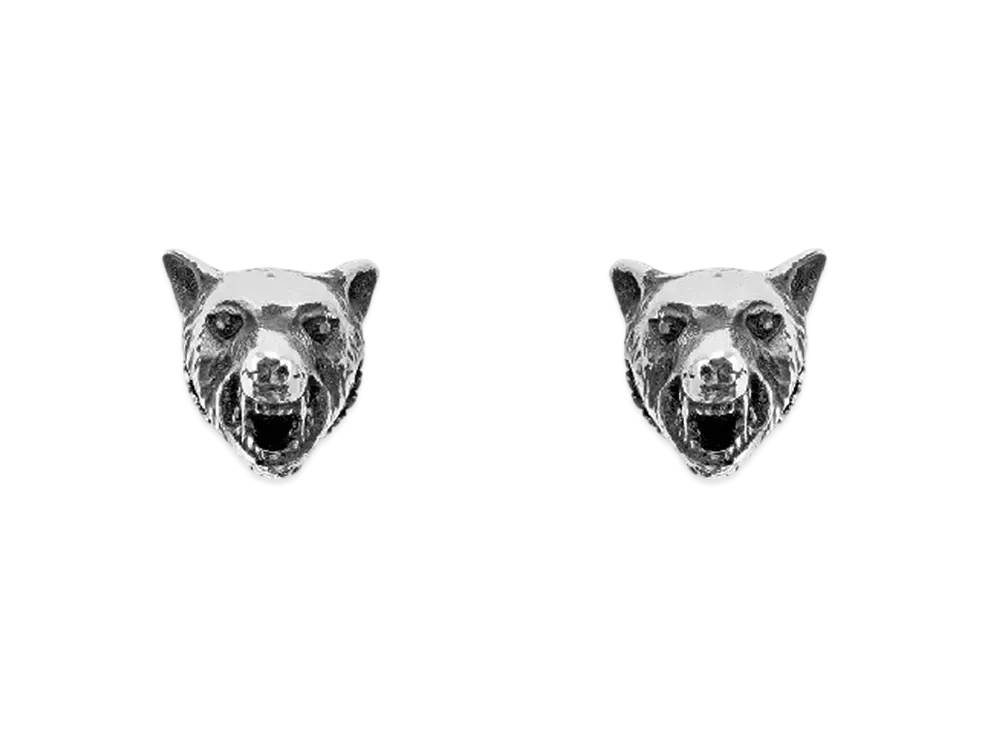 GUCCI Anger Forest Series Wolf Head Silver Earrings