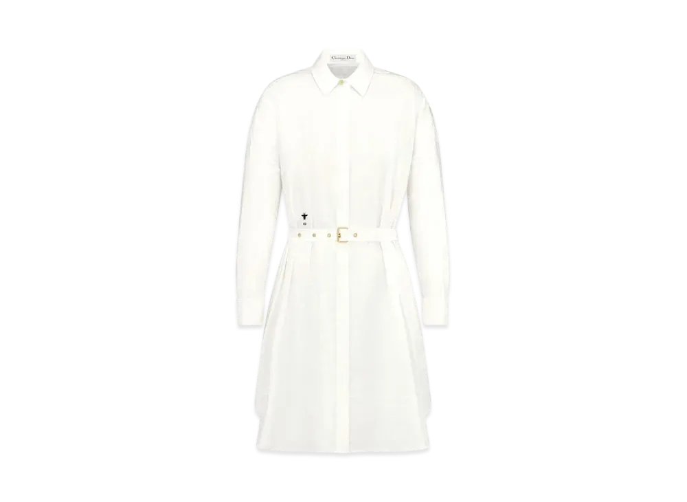 Dior Belted Macrocannage Shirtdress Cotton Gabardine "White"