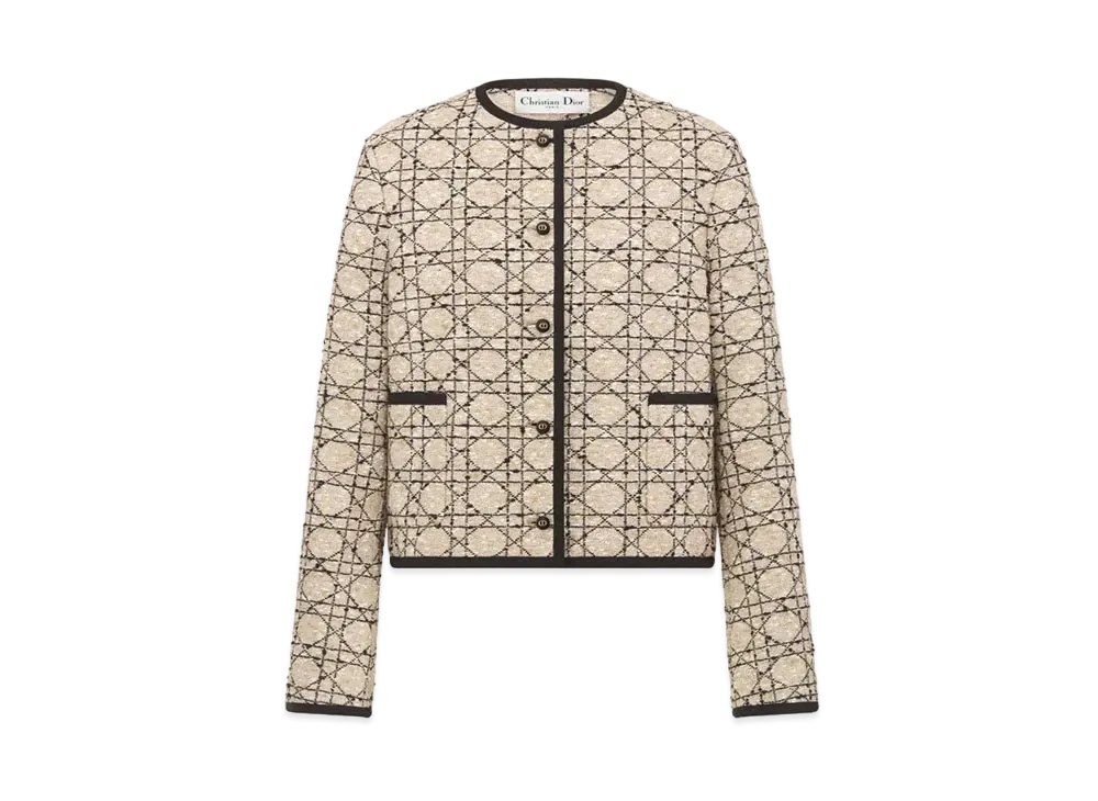 Dior Cannage Cropped Jacket Cotton-Blend Tweed "Beige/Black"