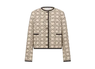 Dior Cannage Cropped Jacket Cotton-Blend Tweed "Beige/Black"