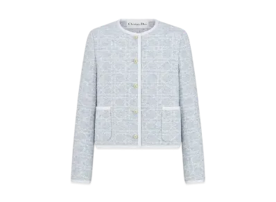 Dior Women's Macrocannage Cropped Jacket Cotton-Blend Tweed "Sky Blue"