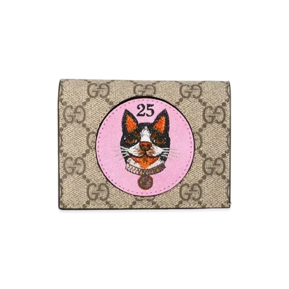 GUCCI Bosco Applique GG Supreme Card Case "Pink"