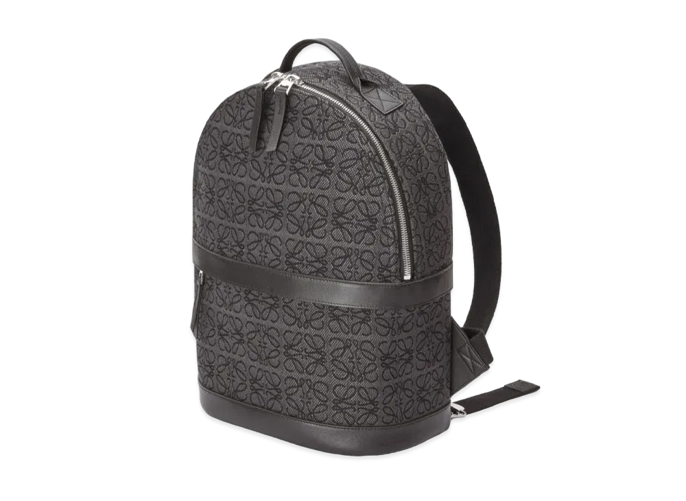 LOEWE Round Backpack In Anagram Jacquard And Calfskin "Anthracite / Black"