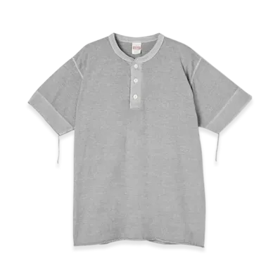 Healthknit Pigment-dyed Henley Neck Short Sleeve T-Shirt "Light Gray"