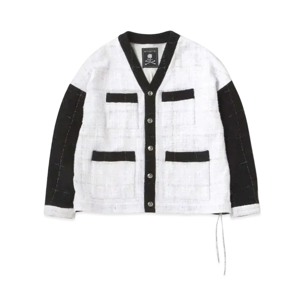 mastermind WORLD Tweed Cardigan "White Black"
