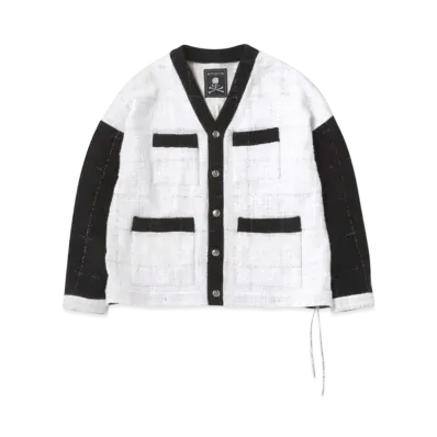 mastermind WORLD Tweed Cardigan "White Black"