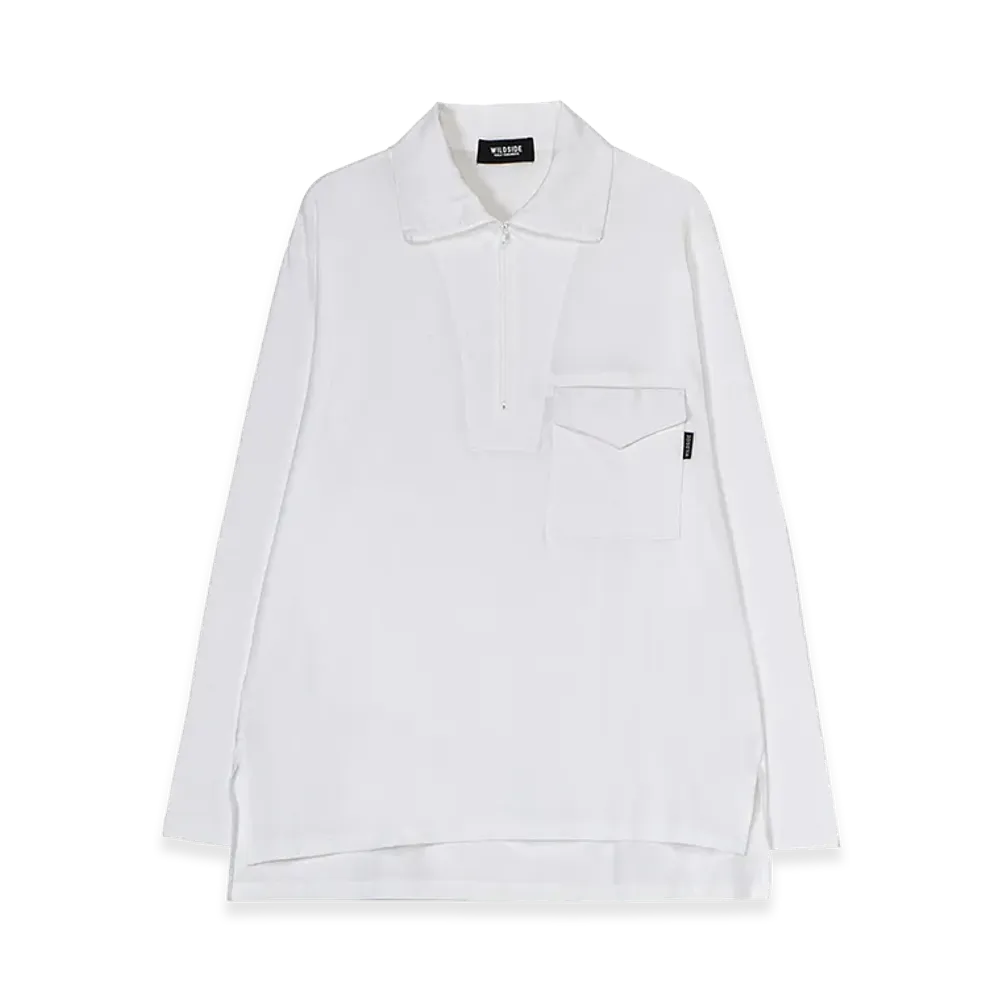 WILDSIDE YOHJI YAMAMOTO Cotton Jersey Half Zip Long Sleeve T-shirt "White"