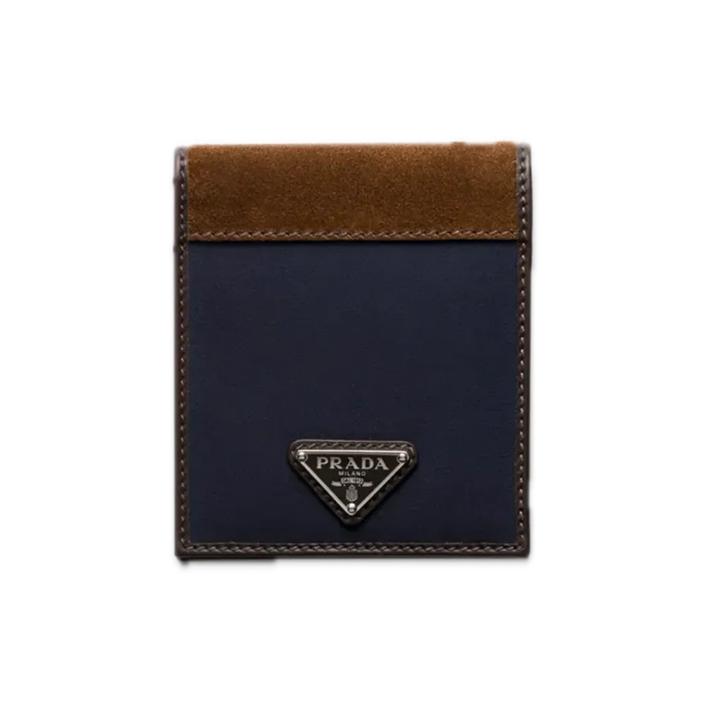 PRADA Re-Nylon x Leather Wallet with Coin Purse "Navy/Dark Brown"