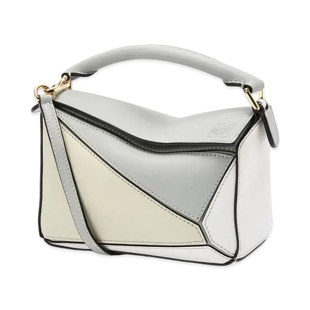 LOEWE Mini Puzzle Bag In Classic Calfskin "Ash Grey/Marble Green"