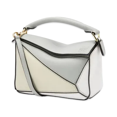 LOEWE Mini Puzzle Bag In Classic Calfskin "Ash Grey/Marble Green"