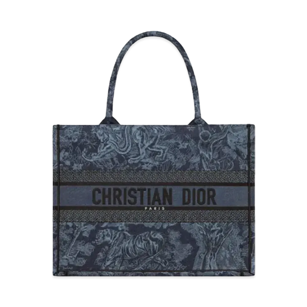 Dior Medium Dior Book Tote Toile de Jouy Embroidery "Denim Blue"