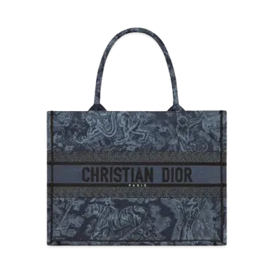 Dior Medium Dior Book Tote Toile de Jouy Embroidery "Denim Blue"
