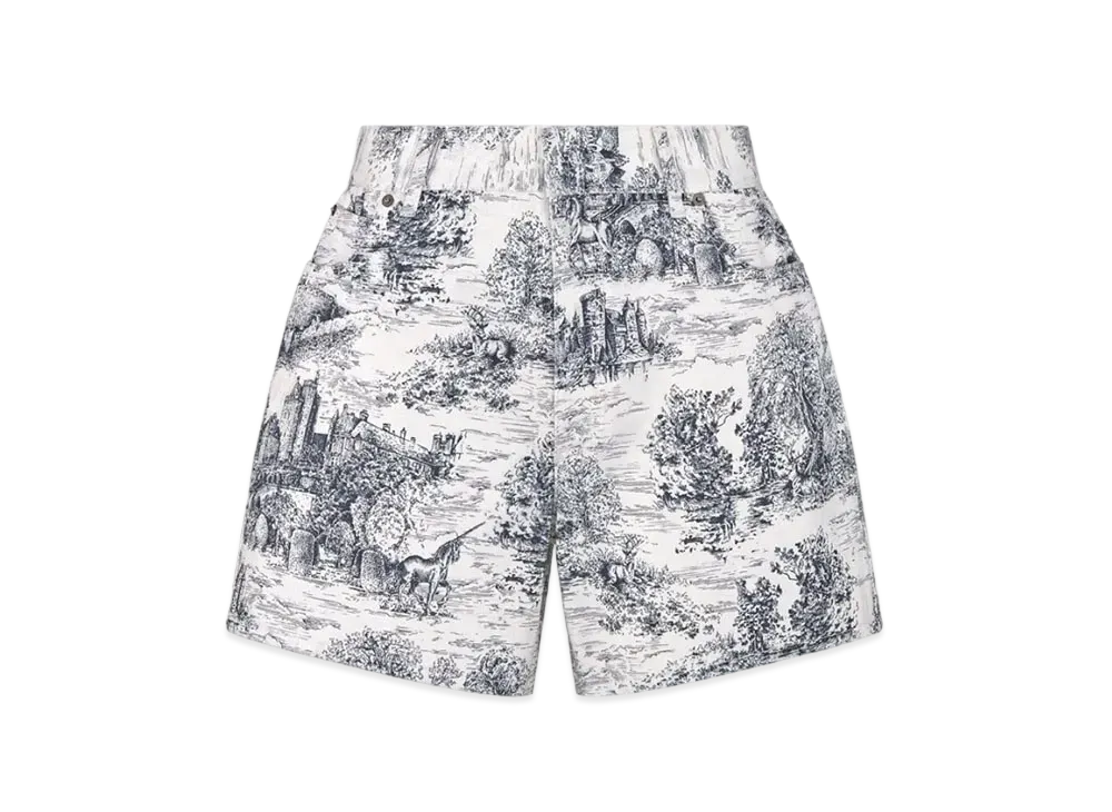 Dior Shorts Cotton Denim with Toile de Jouy Scotland Motif "Blue/White"