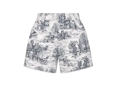Dior Shorts Cotton Denim with Toile de Jouy Scotland Motif "Blue/White"