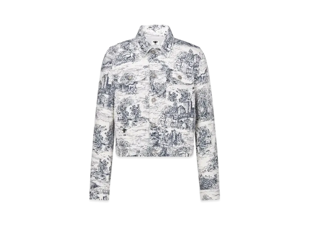 Dior Jacket Cotton Denim with Toile de Jouy Scotland Motif "Blue/White"