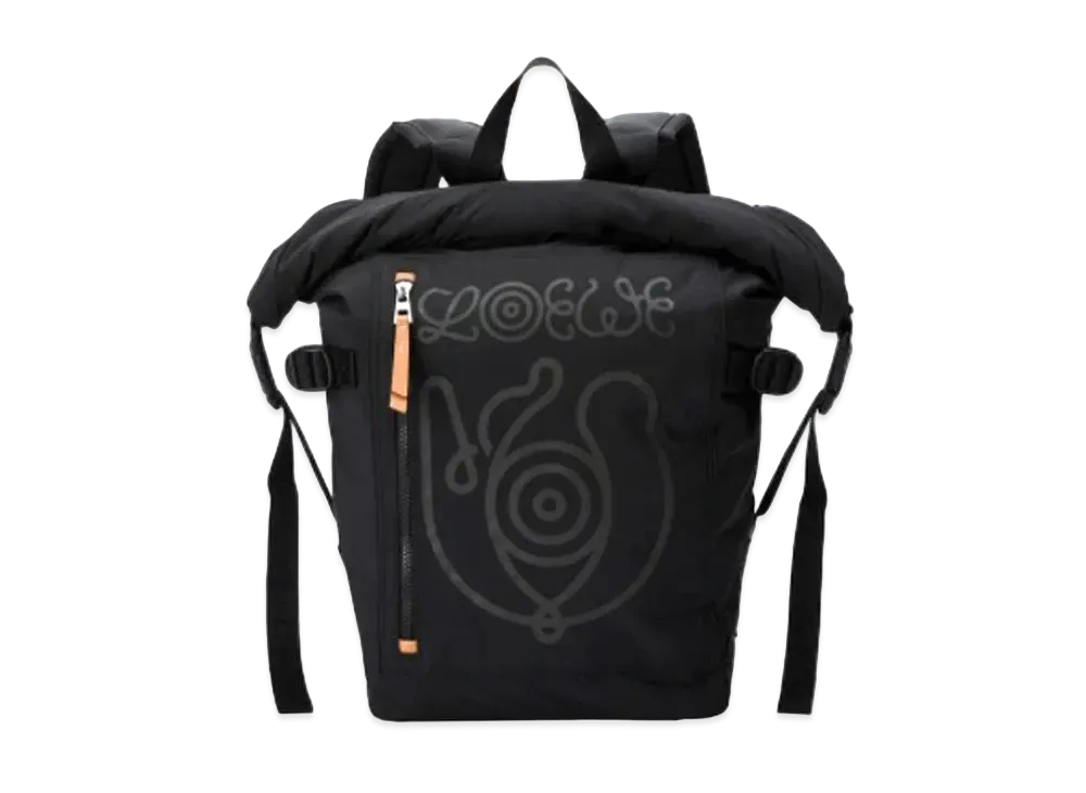 LOEWE Roll Top Backpack In Recycled Nylon "Black"