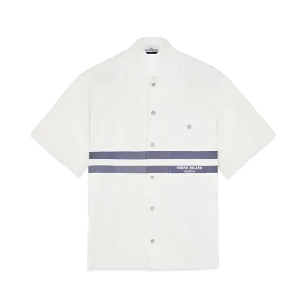 Stone Island 110x3 Stone Island Marina_Plated Cotton Canvas "White"