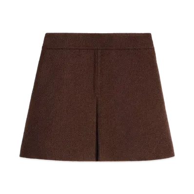 CELINE Trapeze Mini Skirt In Wool Tweed "Cafe"