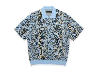 WACKO MARIA Leopard Jacquard Knit Polo Shirt "Light Blue"