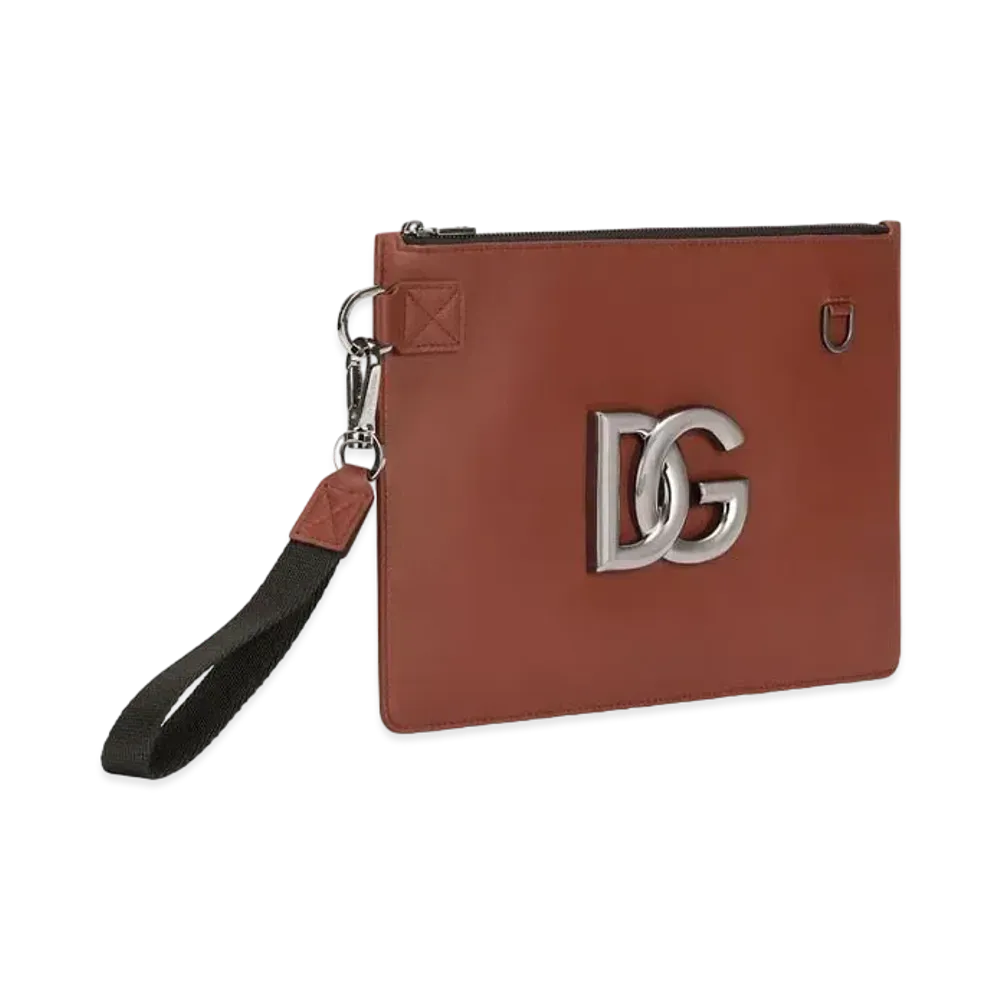 Dolce&Gabbana Flat Pouch Calfskin DG Logo "Brown"