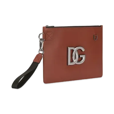 Dolce&Gabbana Flat Pouch Calfskin DG Logo "Brown"