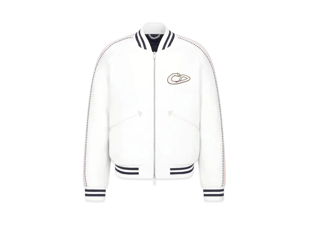 Dior x KAWS Varsity Jacket Virgin Wool Jersey "White/Yellow/Pink"