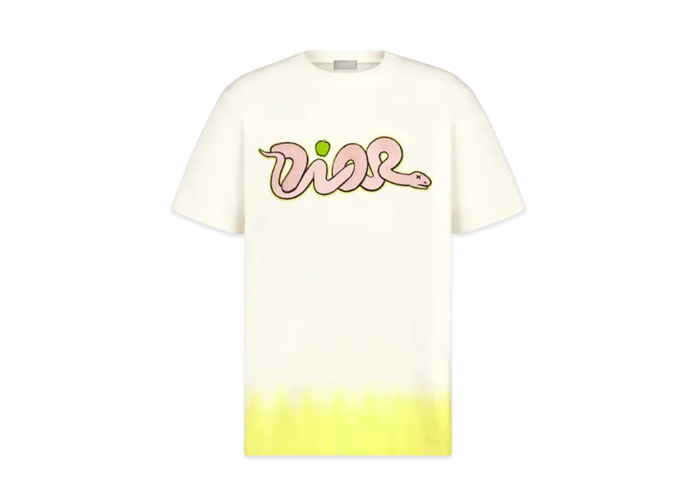 Dior x KAWS T-Shirt Relaxed Fit Cotton Jersey "White/Yellow/Pink"