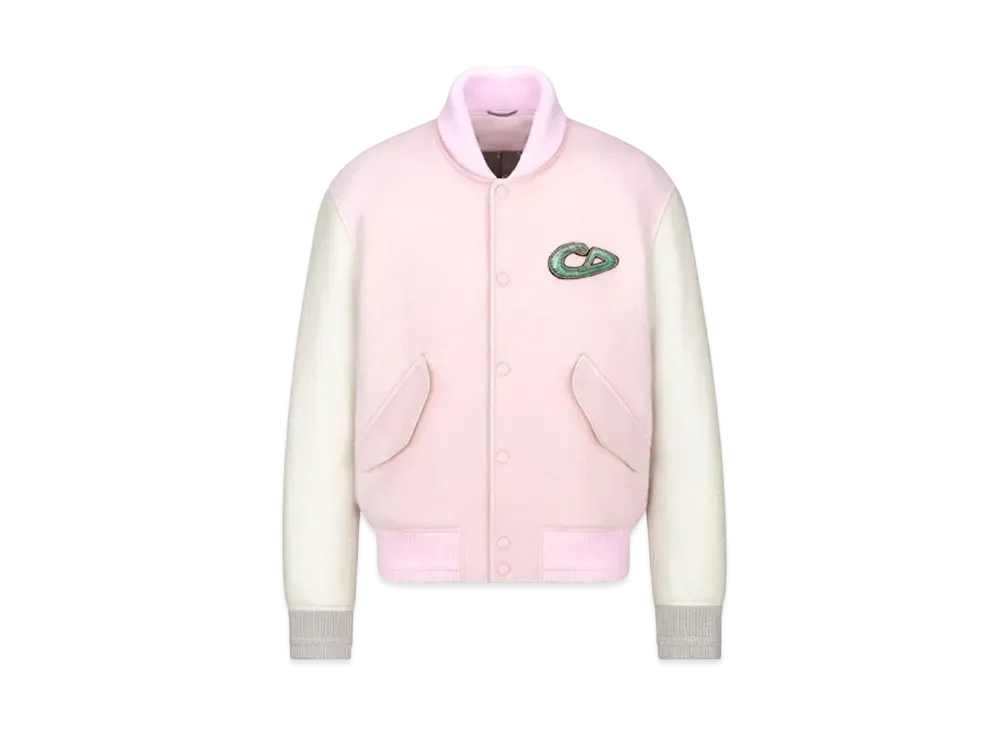 Dior x KAWS Varsity Jacket Virgin Wool and Cashmere with Cowhide Leather "Pink/Beige"