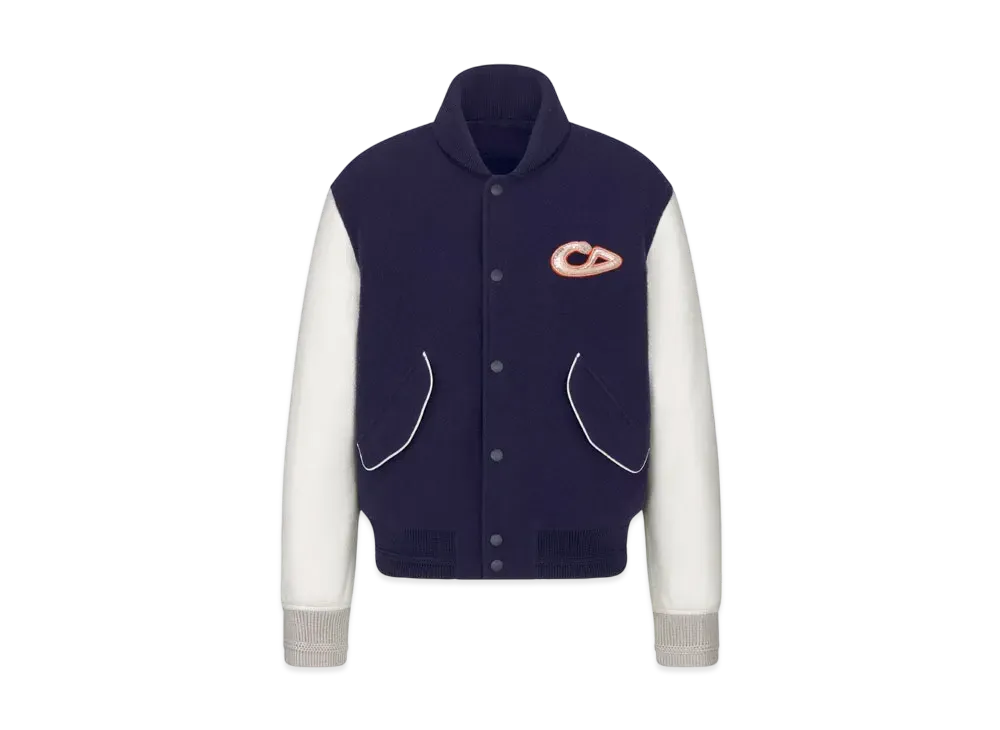 Dior x KAWS Varsity Jacket Virgin Wool and Cashmere with Cowhide Leather "Blue/Beige"