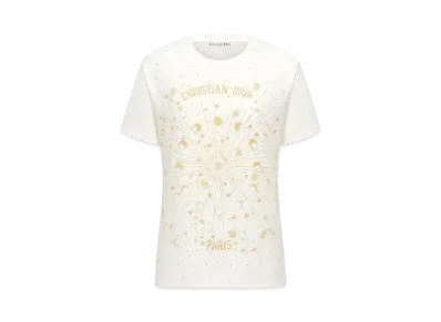 Dior Embroidered T-Shirt Cotton Jersey with Dior Astral Motif "White/Gold"