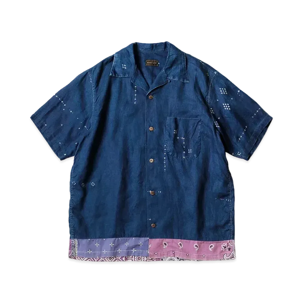 KAPITAL FRENCH CRINSLINEN BANDANAS PLOW PT REMAKE ALOHA SHIRT "Indigo"