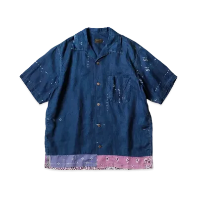 KAPITAL FRENCH CRINSLINEN BANDANAS PLOW PT REMAKE ALOHA SHIRT "Indigo"