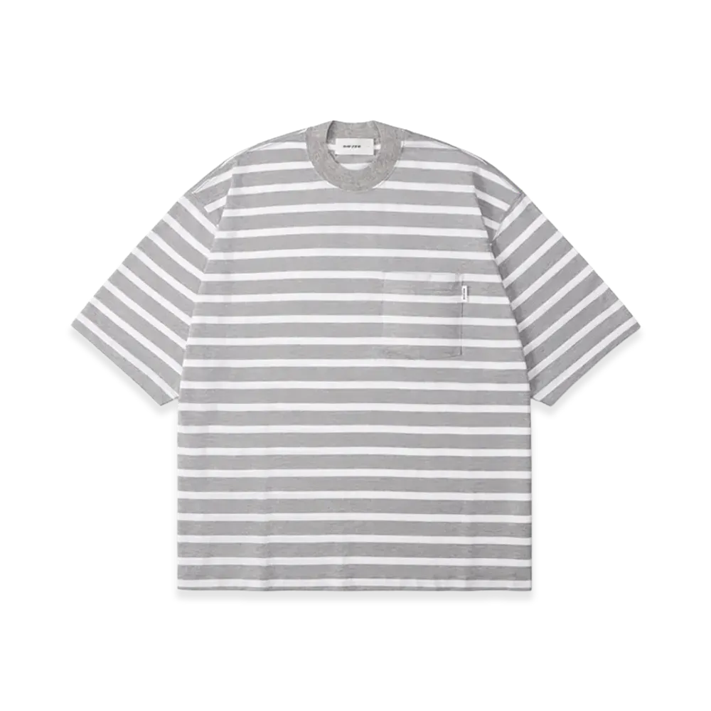 everyone High-Gauge Cotton Border Short Sleeve Tee Shirt "Gray/White"