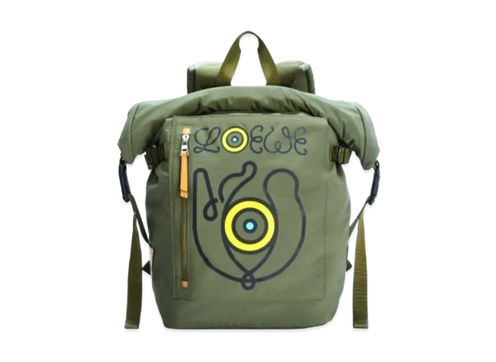 LOEWE Roll Top Backpack In Recycled Nylon "Khaki Green"