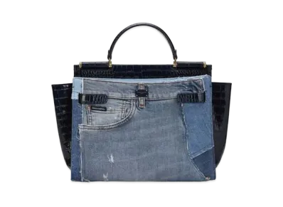 Dolce&Gabbana Sicily 62 Soft Bag Large Denim Patchwork & Calfskin "Blue"