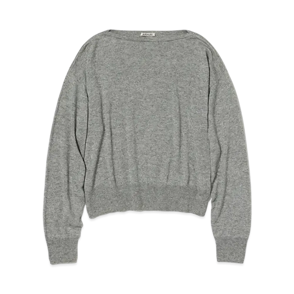 AURALEE Super Fine Cashmere Silk Knit Boat Neck P/O "Top Gray"