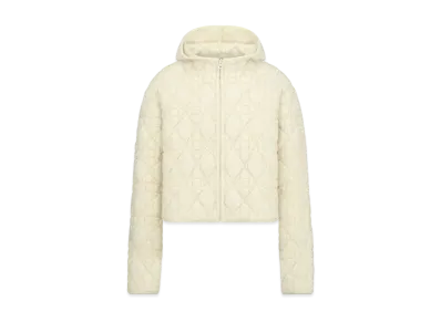 Dior Cannage Zipped Cardigan with Hood Blended Wool and Cashmere Textured Knit "Ecru"