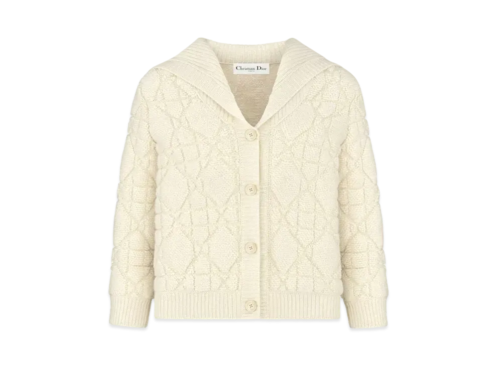 Dior Cannage Cardigan Blended Wool and Cashmere Textured Knit "Ecru"