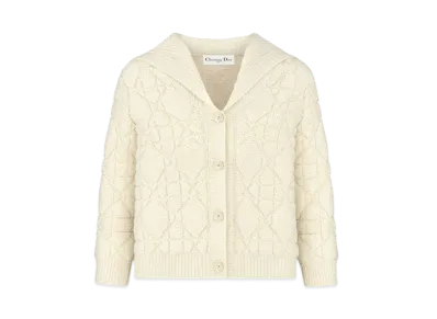 Dior Cannage Cardigan Blended Wool and Cashmere Textured Knit "Ecru"
