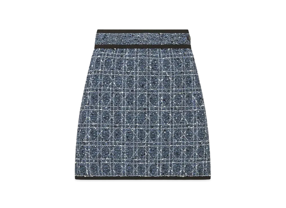 Dior Cannage Miniskirt Cotton-Blend Tweed with Threads "White/Blue"