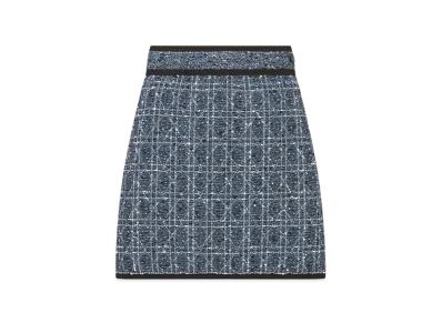 Dior Cannage Miniskirt Cotton-Blend Tweed with Threads "White/Blue"