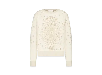 Dior Embroidered Sweater Cashmere-Blend Knit with Dior Astral Motif "Ecru/Gold"
