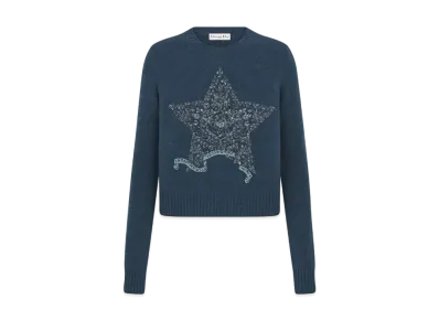 Dior Embroidered Sweater Cashmere Knit with Multicolor Dior Around the World Motif "Blue"
