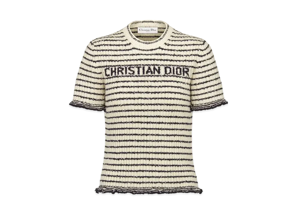 Dior Mariniere Short-Sleeved Top Ribbed Cotton Knit "Navy Blue/White"