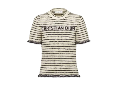 Dior Mariniere Short-Sleeved Top Ribbed Cotton Knit "Navy Blue/White"